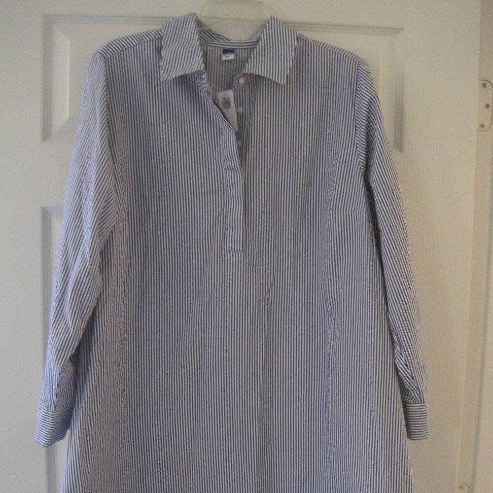 OLD NAVY BLUE AND WHITE STRIPED LONG SLEEVE SWING SHIRT DRESS W/ POCKETS XL NWT